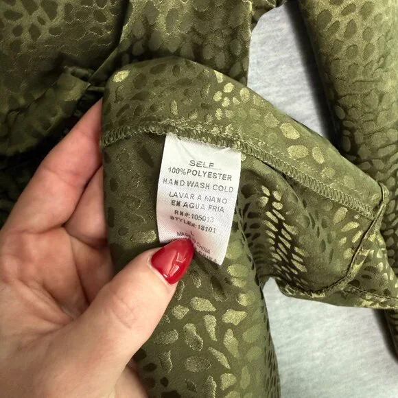 Andree by Unit size Large in a rich olive satin with subtle animal print texture - Picture 3 of 7